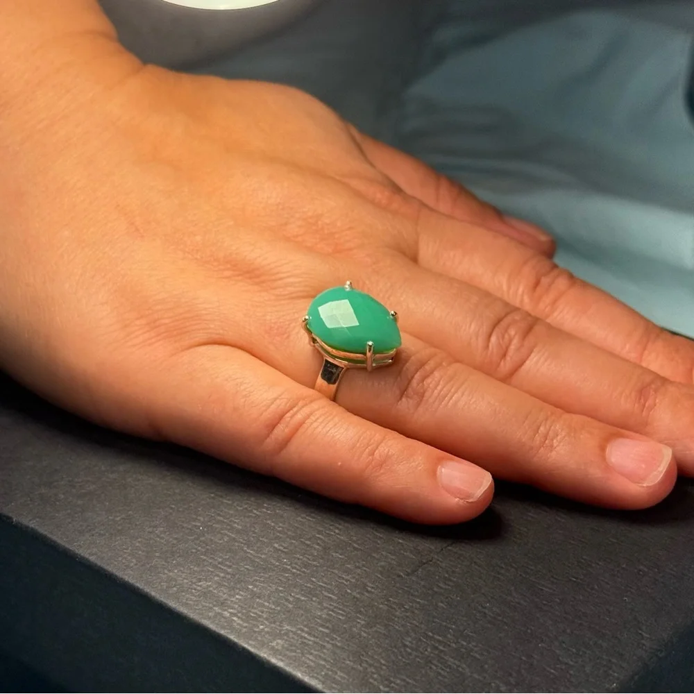Green Onyx Ring 5.88g Pear Cut Gemstone Size 7.25